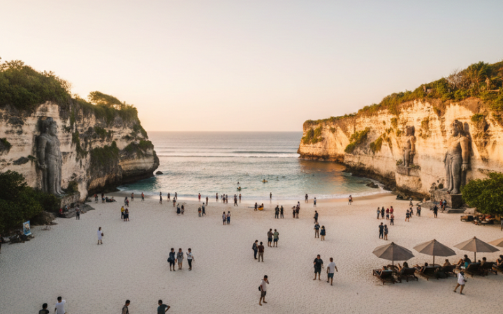 Pantai Pandawa Bali kembali ramai. Tiket murah, tebing ikonik, spot foto viral, dan akses langsung ke Pantai Tanah Barak.
