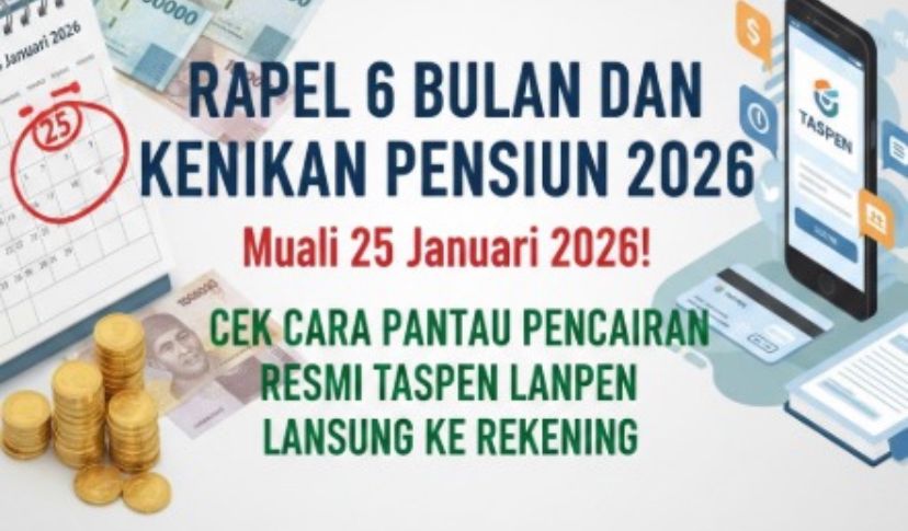 Rapel 6 bulan dan kenaikan pensiun 2026 mulai 25 Januari 2026! Cek cara pantau pencairan resmi Taspen langsung ke rekening.