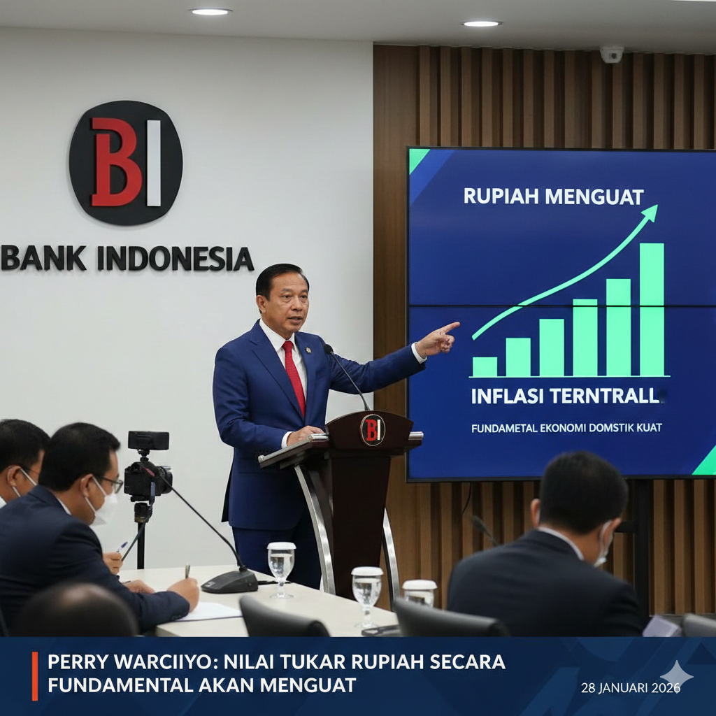 BI menegaskan nilai tukar rupiah secara fundamental kuat dan berpotensi akan menguat.(Gemini AI)