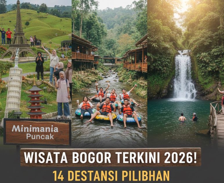 Wisata baru di Bogor lagi hits 2026! Cek 14 destinasi kekinian dari Minimania Puncak, Kopi Tubing, sampai Curug Ciharang.