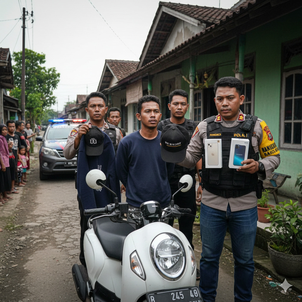 Pria Rejoagung Tulungagung ditangkap polisi, diduga lakukan tiga kali penjambretan selama Januari.(Gemini AI)