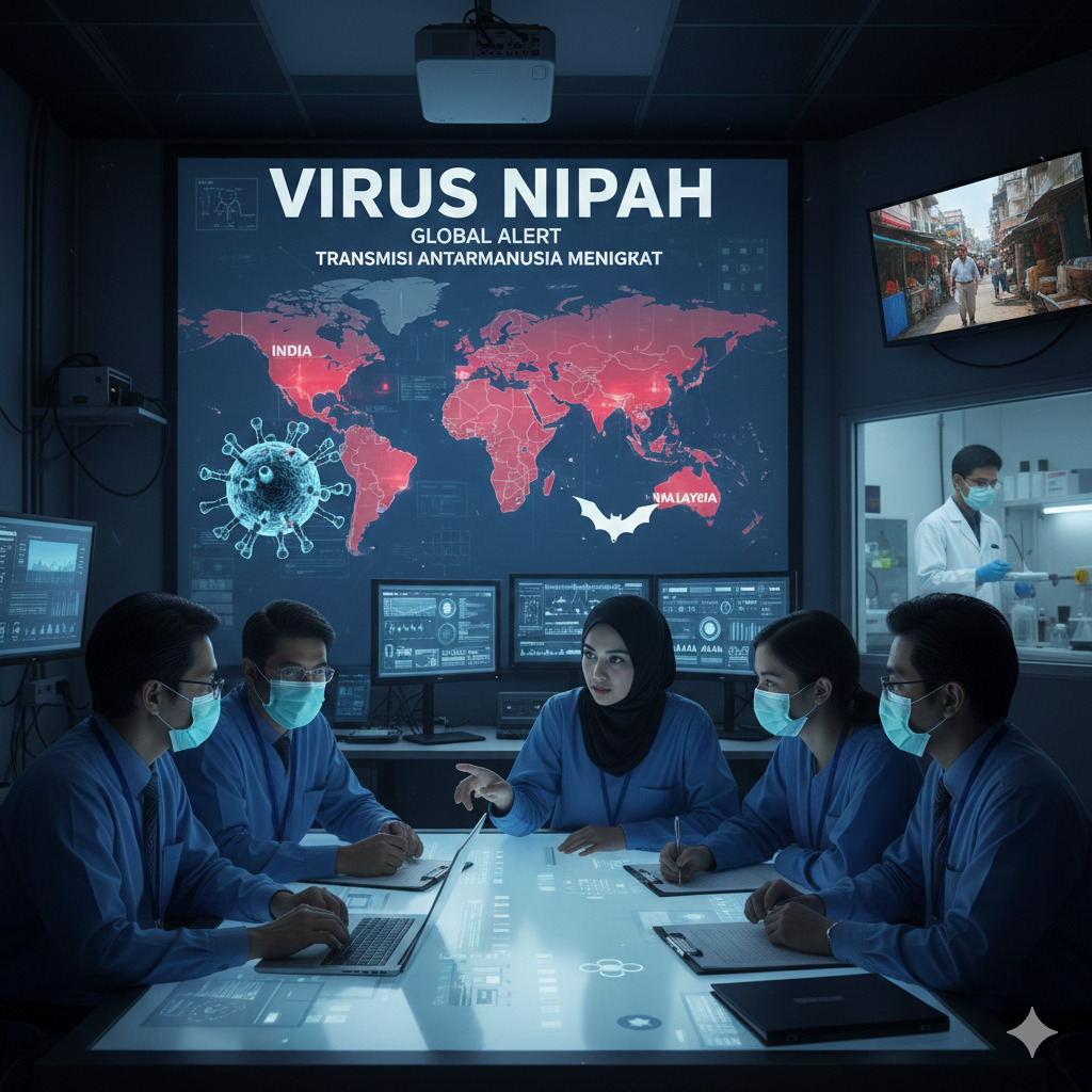 Virus Nipah mewabah di India dan kembali menjadi perhatian dunia.(Ilustrasi Gemini AI)