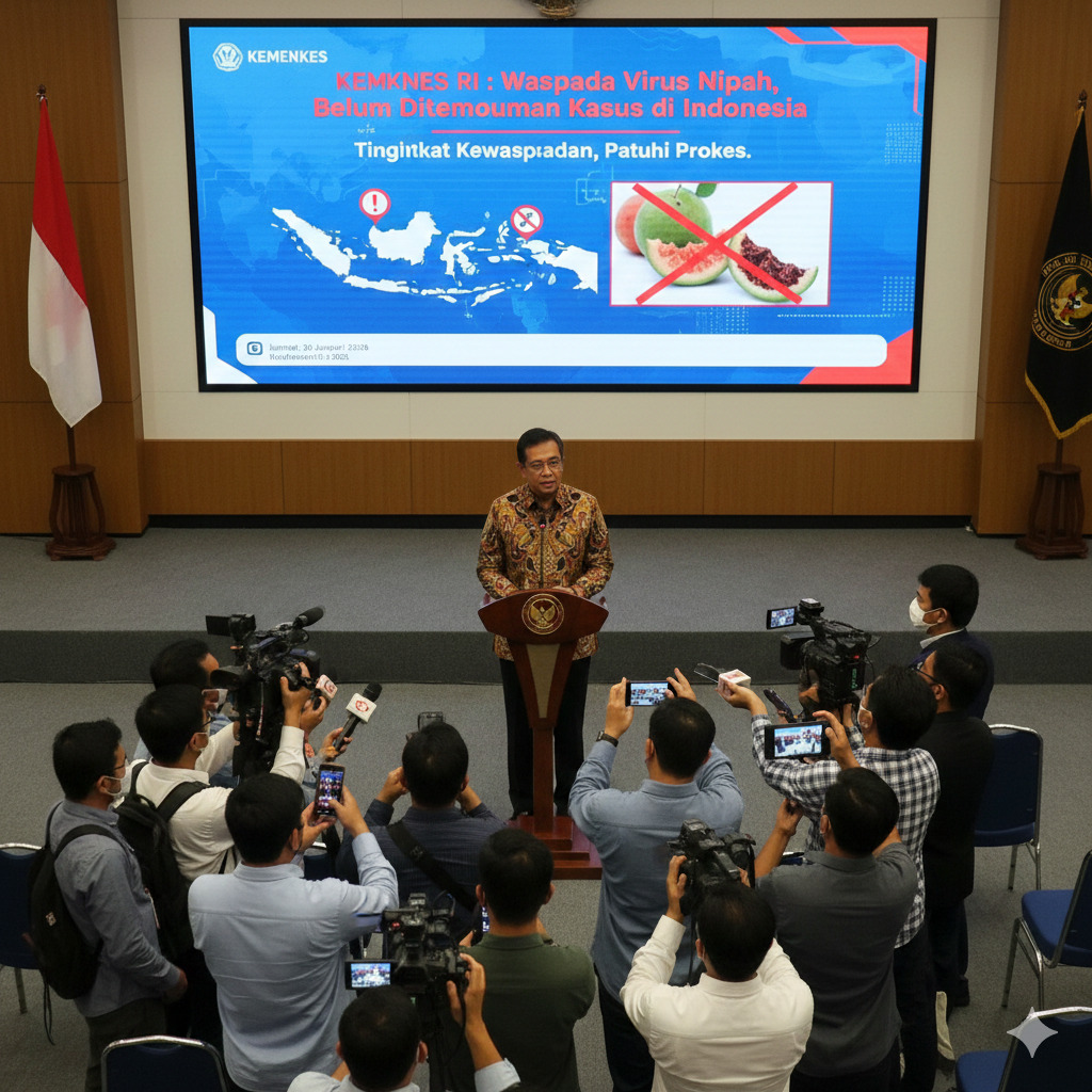 Kementerian Kesehatan Republik Indonesia menegaskan hingga saat ini belum ditemukan kasus virus Nipah di Indonesia.(Ilustrasi Gemini AI)