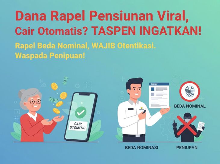Dana rapel pensiunan viral disebut cair otomatis ke rekening. TASPEN ingatkan rapel beda nominal, wajib otentikasi, waspada penipuan.