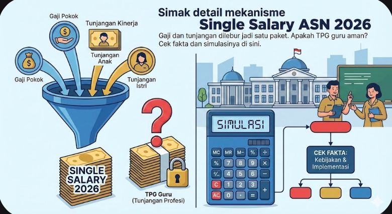 Simak detail mekanisme Single Salary ASN 2026. Gaji dan tunjangan dilebur jadi satu paket. Apakah TPG guru aman? Cek fakta dan simulasinya di sini.