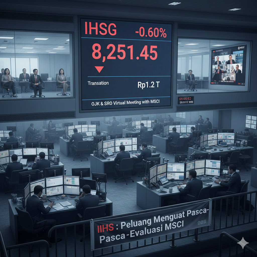 IHSG dibuka melemah pada awal perdagangan Bursa Efek Indonesia (BEI), Senin (2/2/2026).(Ilustrasi Gemini AI)