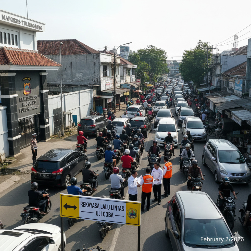 Dishub Tulungagung tengah menyiapkan rencana penerapan rekayasa lalu lintas di Gang 5 Jalan Ahmad Yani Timur.(Ilustrasi Gemini AI)