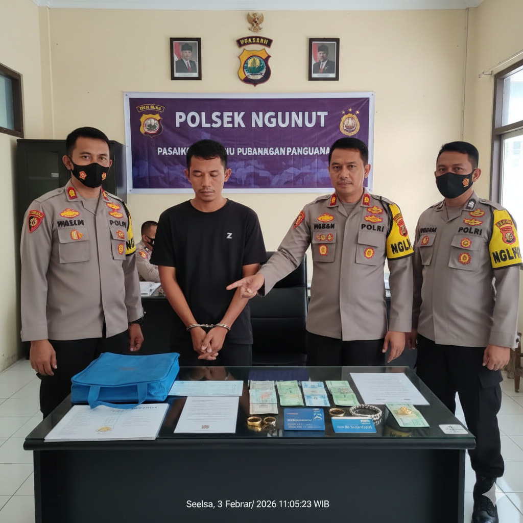 Pria berinisial Z, 38, warga Desa/Kecamatan Bandung menggasak uang dan perhiasan kerabatnya sendiri dan kini diamankan Polsek Ngunut.(Ilustrasi Gemini AI)