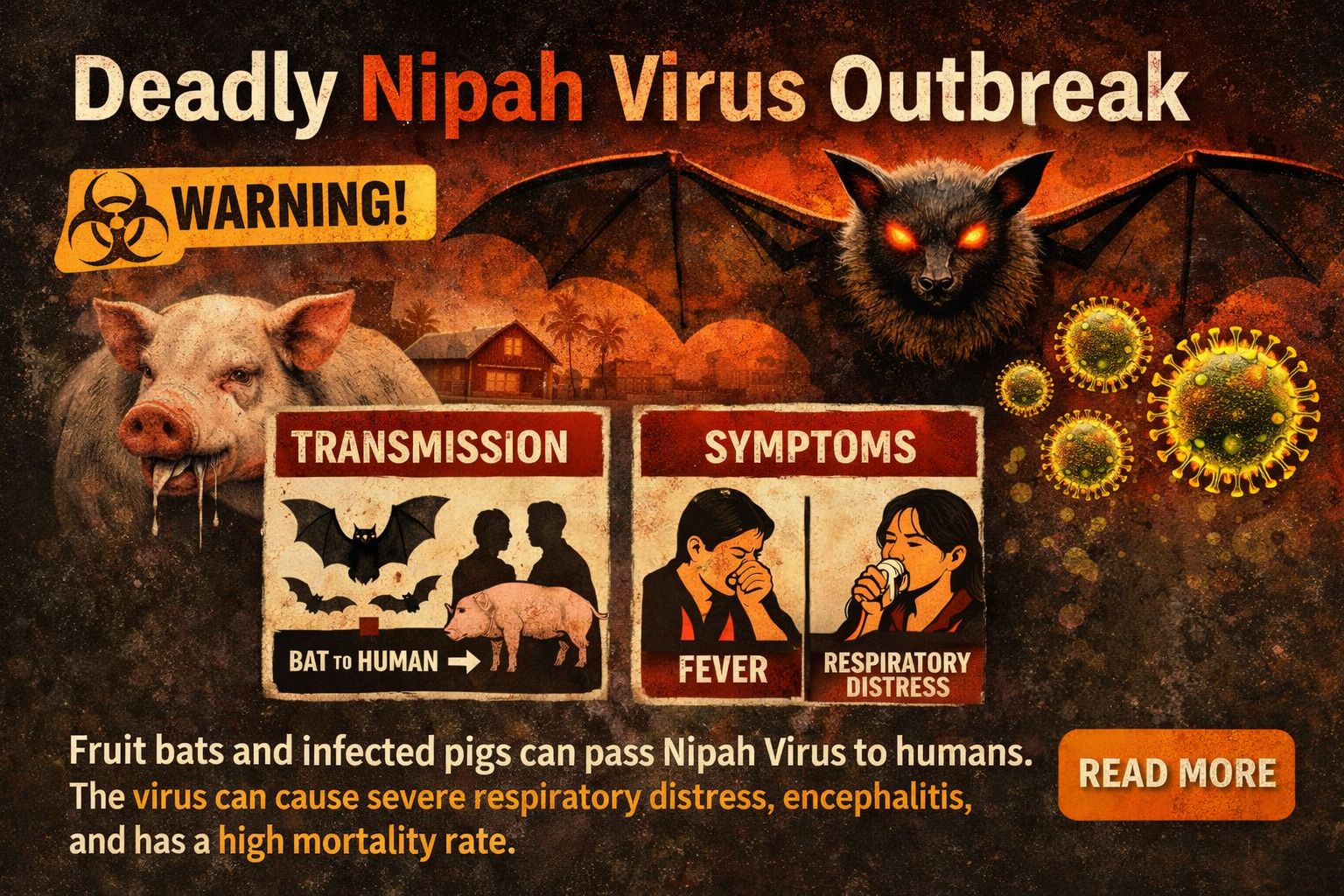 Virus Nipah menular dari hewan ke manusia, gejalanya mirip demam biasa tapi bisa berujung ensefalitis dan kematian jika terlambat ditangani.
