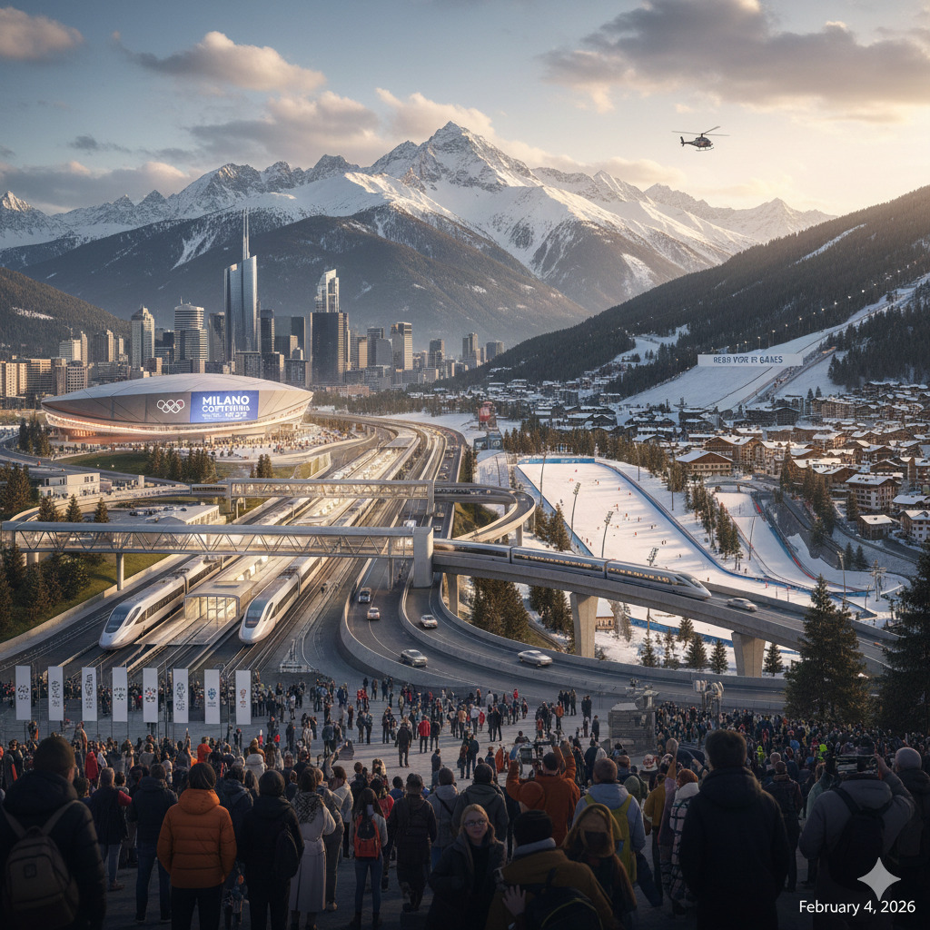 Olimpiade Musim Dingin 2026 di Milan&ndash;Cortina makin dekat. Simak kesiapan venue-nya.(Ilustrasi Gemini AI)