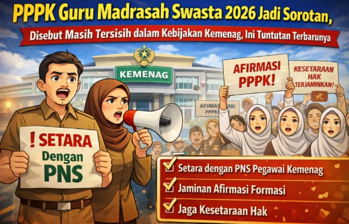 PPPK guru madrasah swasta 2026 disorot. Banyak guru dinilai belum dapat akses setara dalam kebijakan Kemenag.