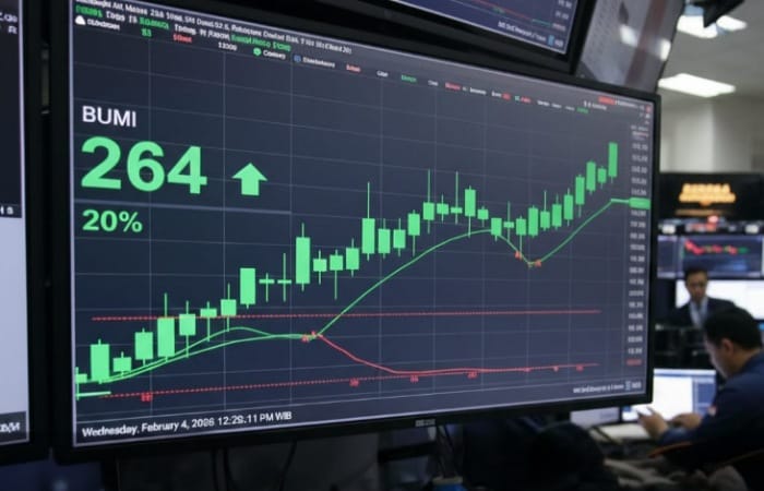 Saham BUMI melonjak 20 persen ke 264 usai anjlok 59 persen. Akankah tembus 272 atau kembali uji support 198?