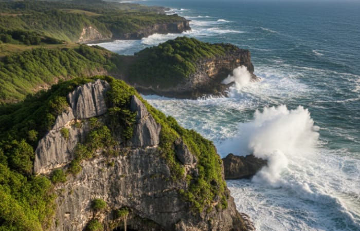 Bentang karst dan goa di Pacitan terbentuk dari proses geologi jutaan tahun, hasil pengangkatan dasar laut purba akibat subduksi lempeng Indo-Australia dan Eurasia. Ombak Samudera Hindia