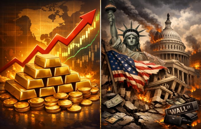 Harga emas dunia melonjak 83 persen di tengah isu kebangkrutan Amerika Serikat dan tekanan utang AS.