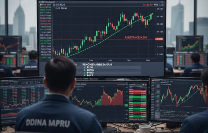IHSG 12 Februari 2026 di area 8.300. Simak analisa BUMI, DEWA, PTRO hingga BBCA dan potensi breakout terbaru.