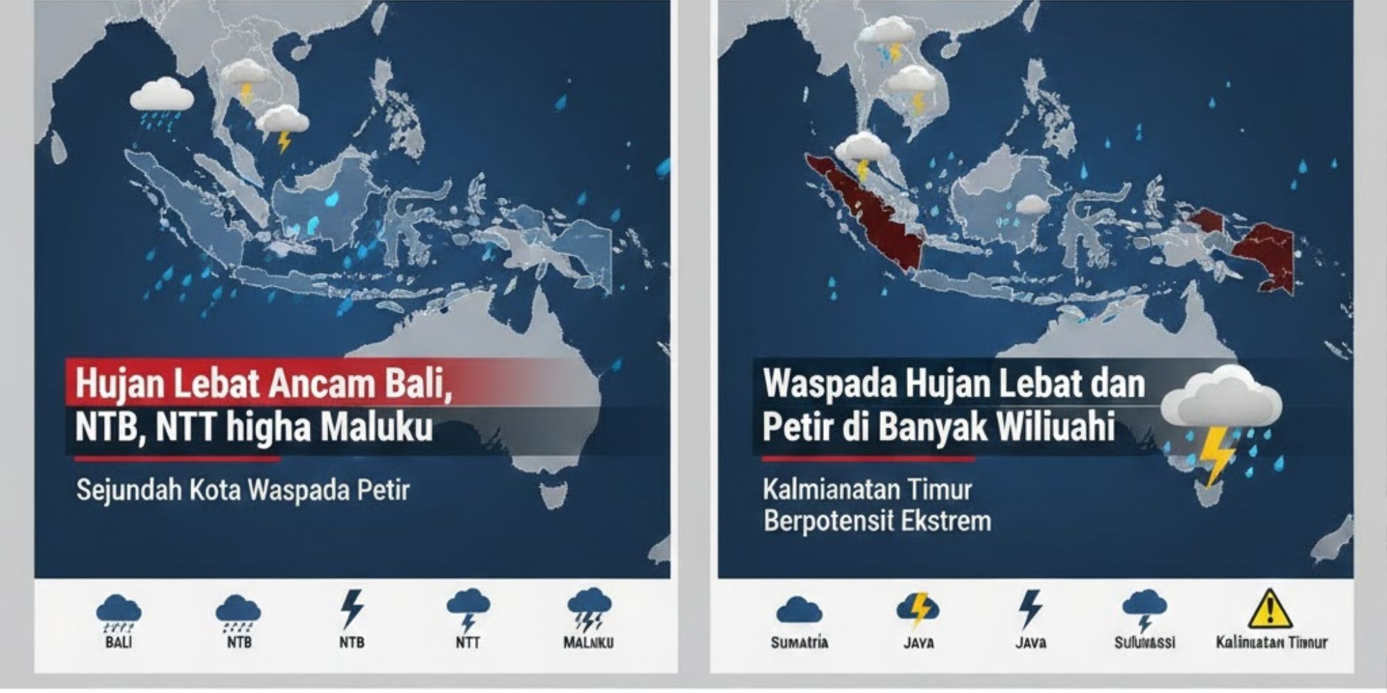 Prakiraan cuaca BMKG 12 Februari 2026: hujan lebat hingga ekstrem berpotensi terjadi di banyak wilayah Indonesia.