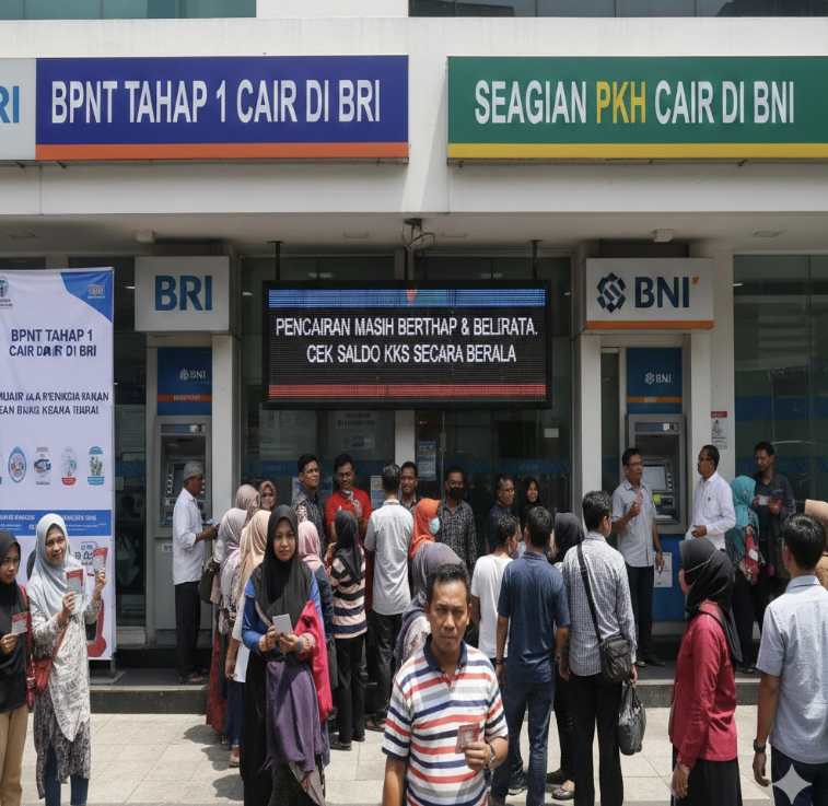 BPNT tahap 1 mulai cair di BRI dan sebagian PKH di BNI. KPM ramai cek saldo KKS, pencairan masih bertahap dan belum merata.