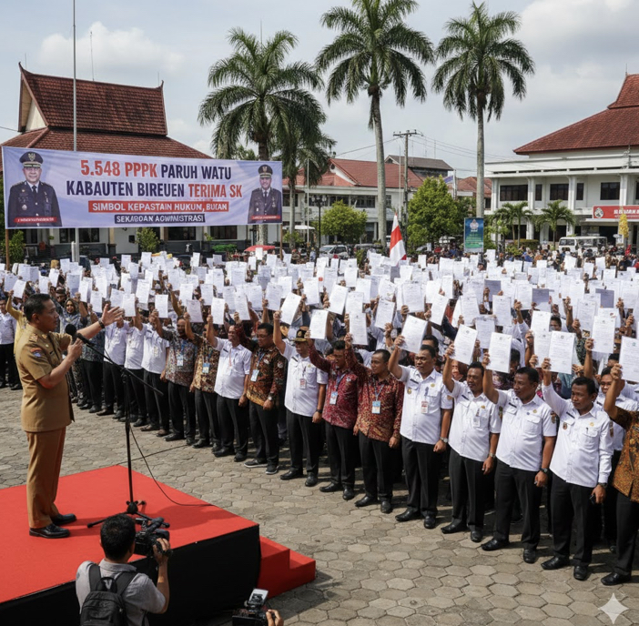 5.548 PPPK Paruh Waktu di Kabupaten Bireuen resmi terima SK. Bupati tegaskan ini simbol kepastian hukum, bukan sekadar administrasi.