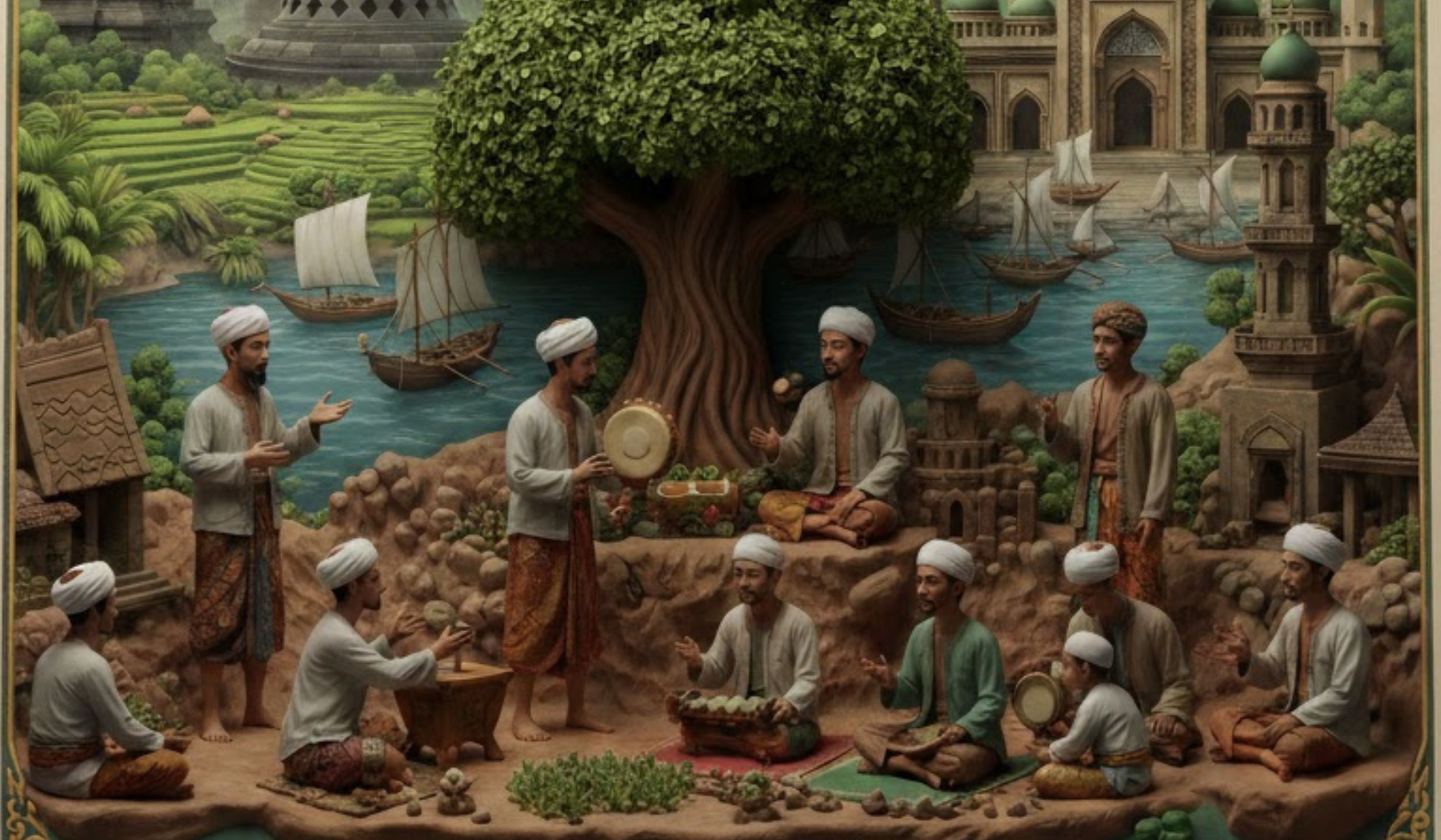 Sejarah Wali Songo di Pulau Jawa: kisah sembilan ulama menyebarkan Islam dengan dakwah damai, budaya, dan pendidikan.
