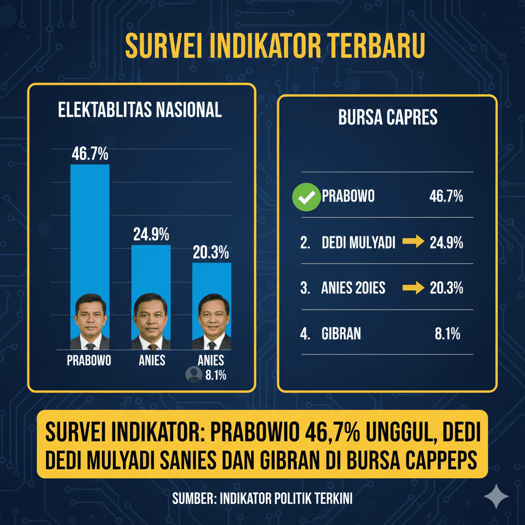 Survei Indikator: Prabowo 46,7% Unggul, Dedi Mulyadi Salip Anies dan Gibran di Bursa Capres