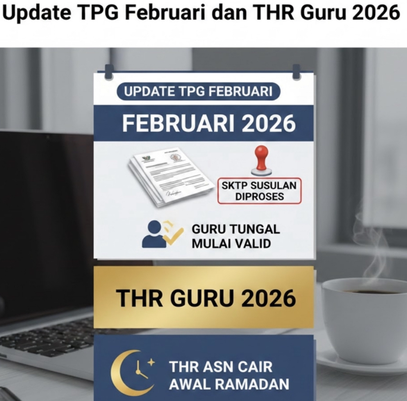 Update TPG Februari dan THR Guru 2026: SKTP susulan diproses, guru tunggal mulai valid, THR ASN disebut cair awal Ramadan.