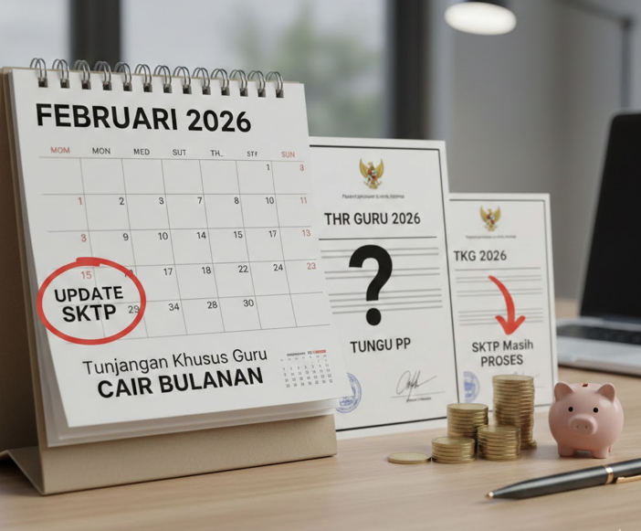 Update SKTP Februari, THR Guru 2026, dan TKG 2026. Tunjangan khusus guru cair bulanan, SKTP masih proses, THR tunggu PP.