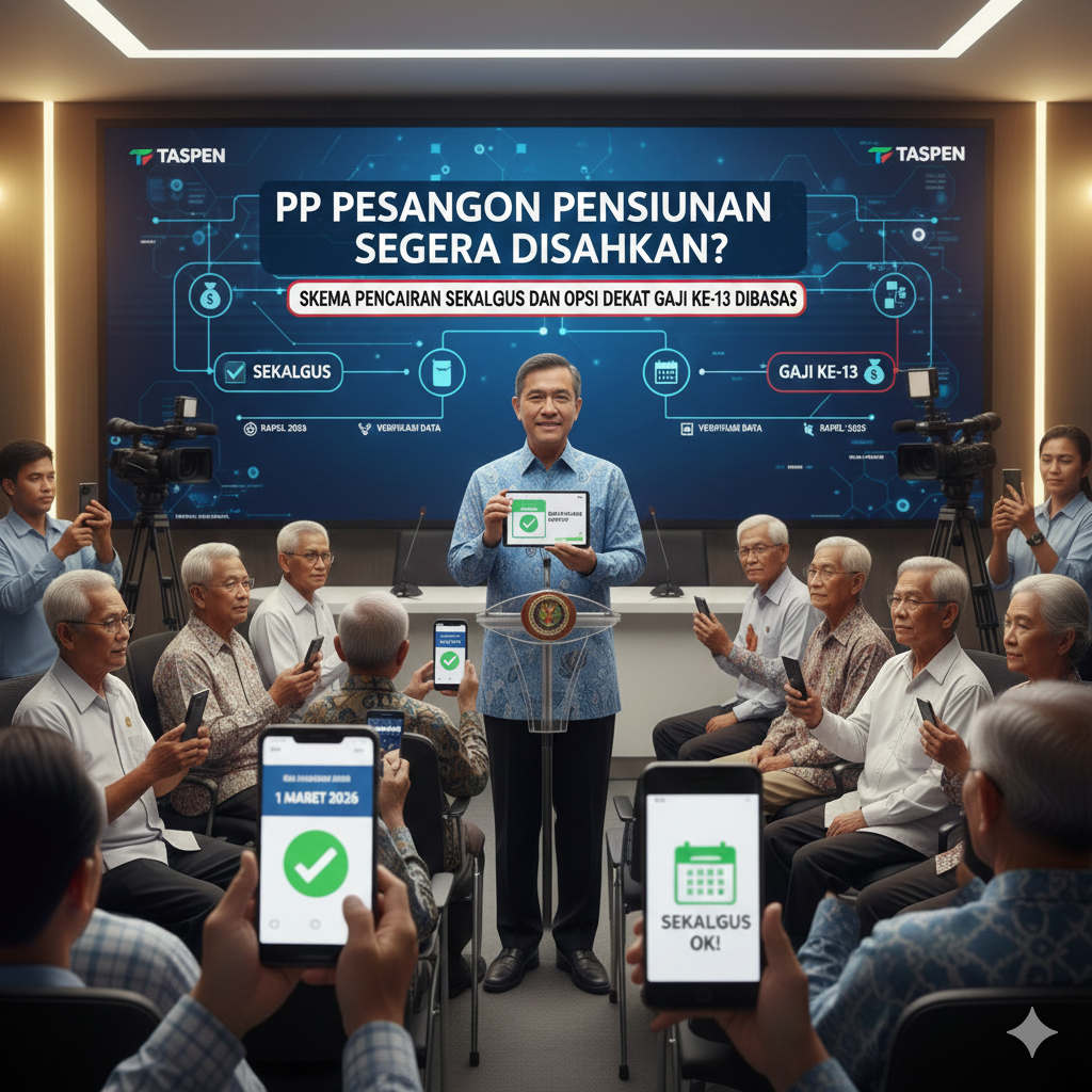 PP pesangon pensiunan dikabarkan memasuki tahap finalisasi. Pemerintah bahas opsi pencairan sekaligus atau berdekatan dengan gaji ke-13.