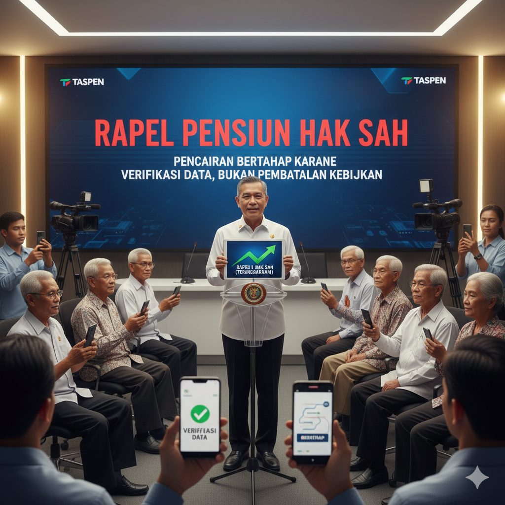 Rapel pensiun ditegaskan sebagai hak sah yang sudah dianggarkan. Pencairan bertahap karena verifikasi data, bukan pembatalan kebijakan.