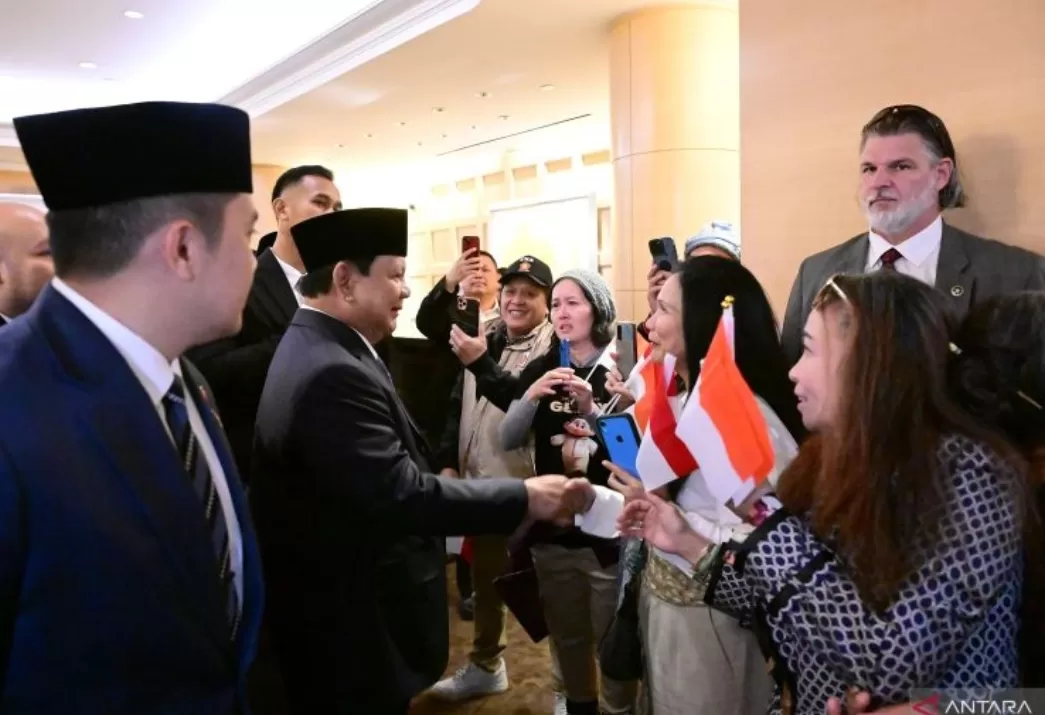 Prabowo Subianto tiba di Washington DC disambut diaspora. (Sumber: Jawa Pos)