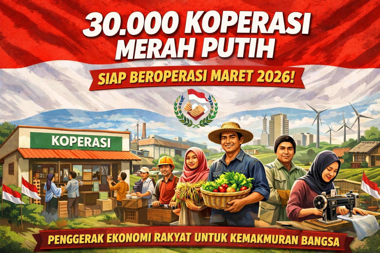 30.000 Koperasi Desa Merah Putih siap beroperasi Maret 2026, perluas pasar UMKM dan sediakan sembako terjangkau.