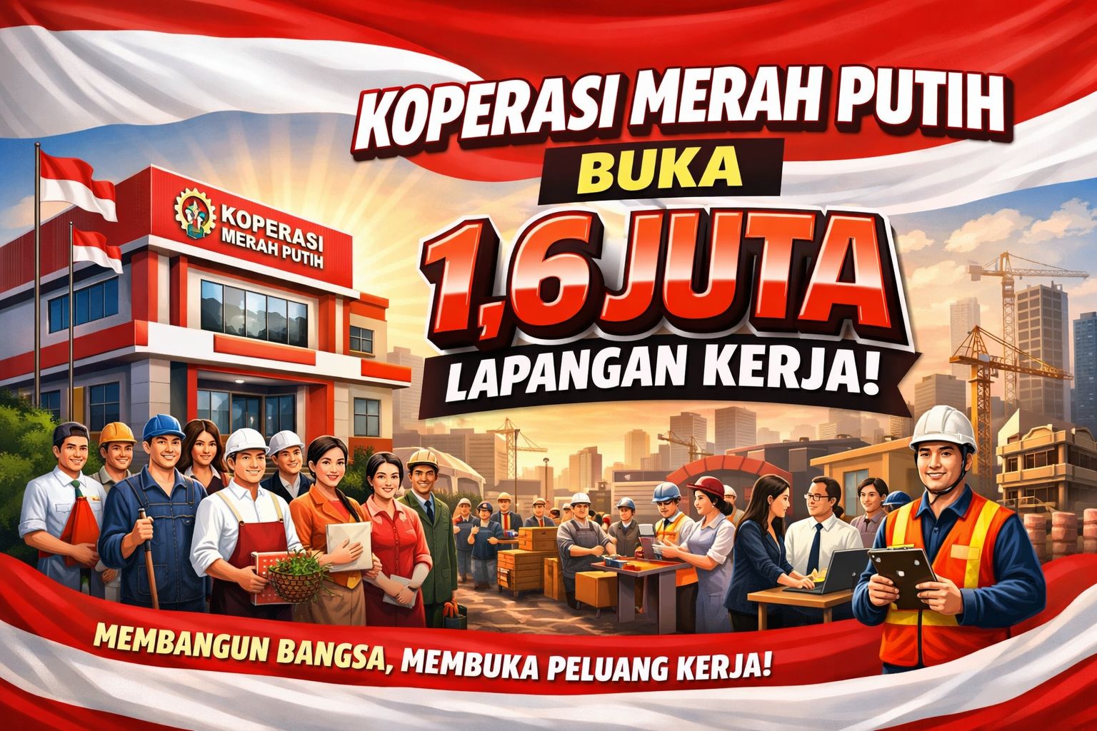 Koperasi Desa Merah Putih dibangun di 70.000 desa untuk pacu ekonomi, serap 1,6 juta tenaga kerja, dan stabilkan harga pangan.