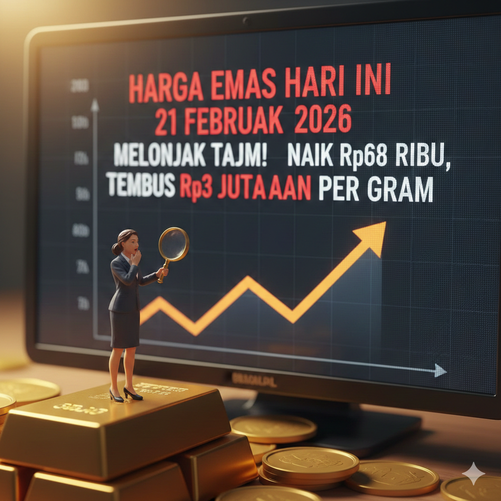 Harga Emas Hari Ini 21 Februari 2026 Melonjak Tajam! Antam Naik Rp68 Ribu, Tembus Rp3 Jutaan per Gram