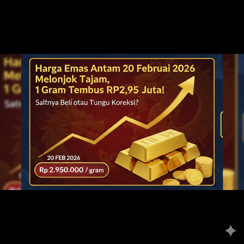 Judul Berita: Harga Emas Antam 20 Februari 2026 Melonjak Tajam, 1 Gram Tembus Rp2,95 Juta! Saatnya Beli atau Tunggu Koreksi?  Berita: RADAR TULUNGAGUNG  - Harga emas Antam 20 Februari 2026 kembali men