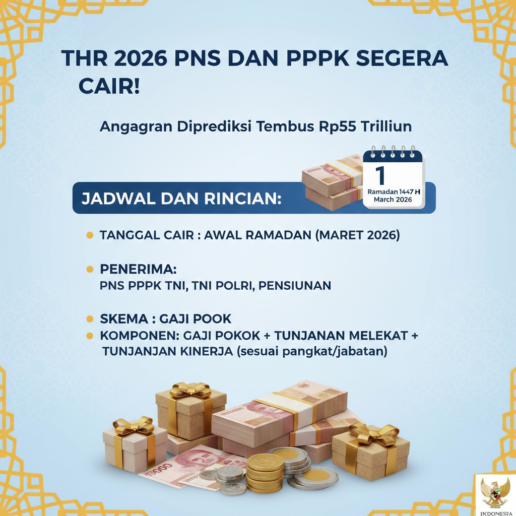 THR 2026 PNS dan P3K Segera Cair, Anggaran Diprediksi Tembus Rp55 Triliun, Ini Jadwal dan Rinciannya