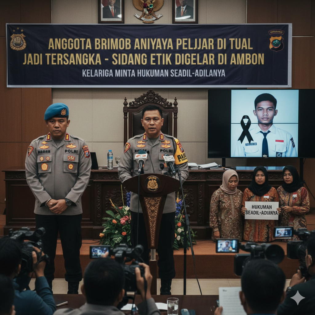 Anggota Brimob Aniaya Pelajar di Tual Jadi Tersangka, Sidang Etik Digelar di Ambon, Keluarga Minta Hukuman Seadil-adilnya