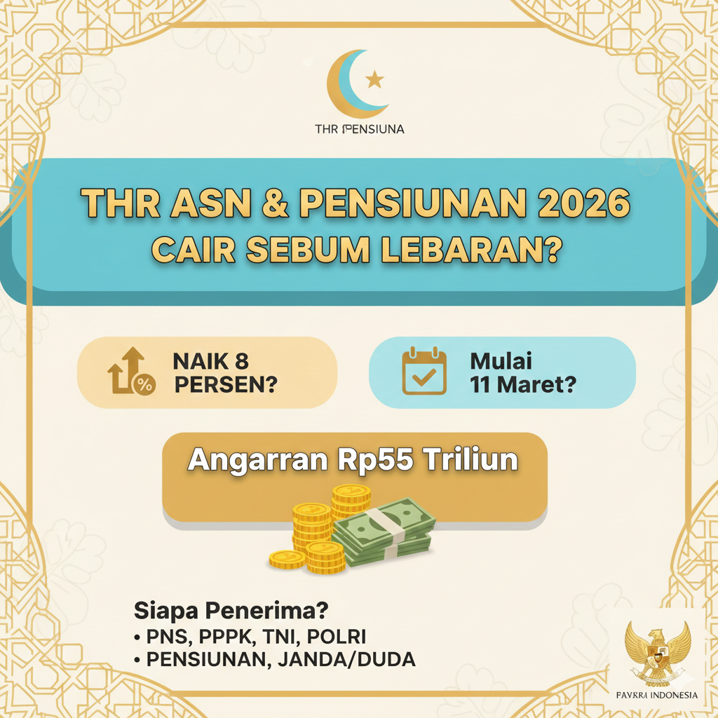 THR ASN 2026 dan THR Pensiunan Cair Sebelum Lebaran? Anggaran Rp55 Triliun, Benarkah Mulai 11 Maret dan Naik 8 Persen?