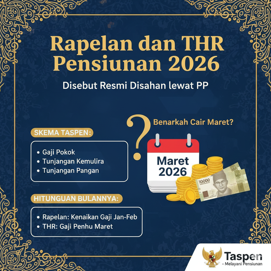 Rapelan dan THR Pensiunan 2026 Disebut Resmi Disahkan lewat PP, Benarkah Cair Maret? Ini Skema Taspen dan Hitungan Bulannya