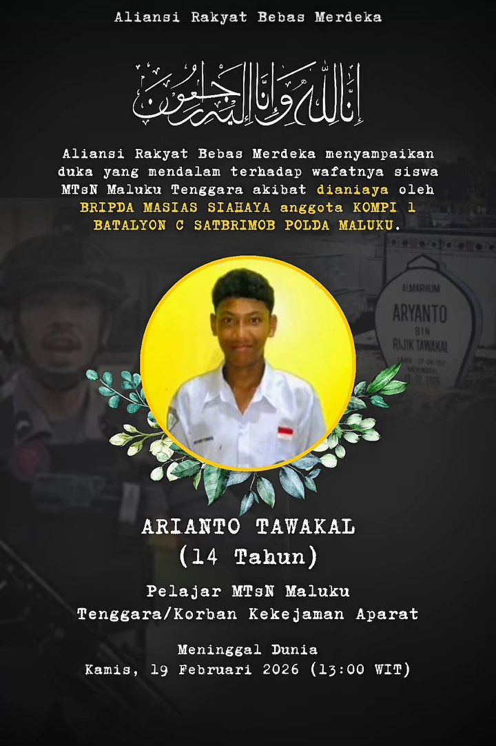 Arianto Tawakal, pelajar 14 tahun di Tual, tewas diduga dianiaya Brimob. Keluarga korban tuntut penyelidikan transparan dan tegas.