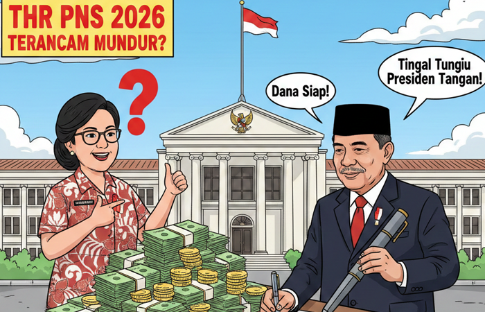 THR PNS 2026 berpotensi mundur karena tunggu tanda tangan Presiden. Menkeu pastikan dana siap di APBN 2026