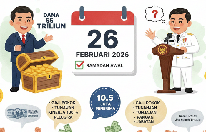 THR ASN 2026 masih tunggu PP diteken. Menkeu pastikan dana Rp55 triliun siap cair pekan pertama Ramadan.