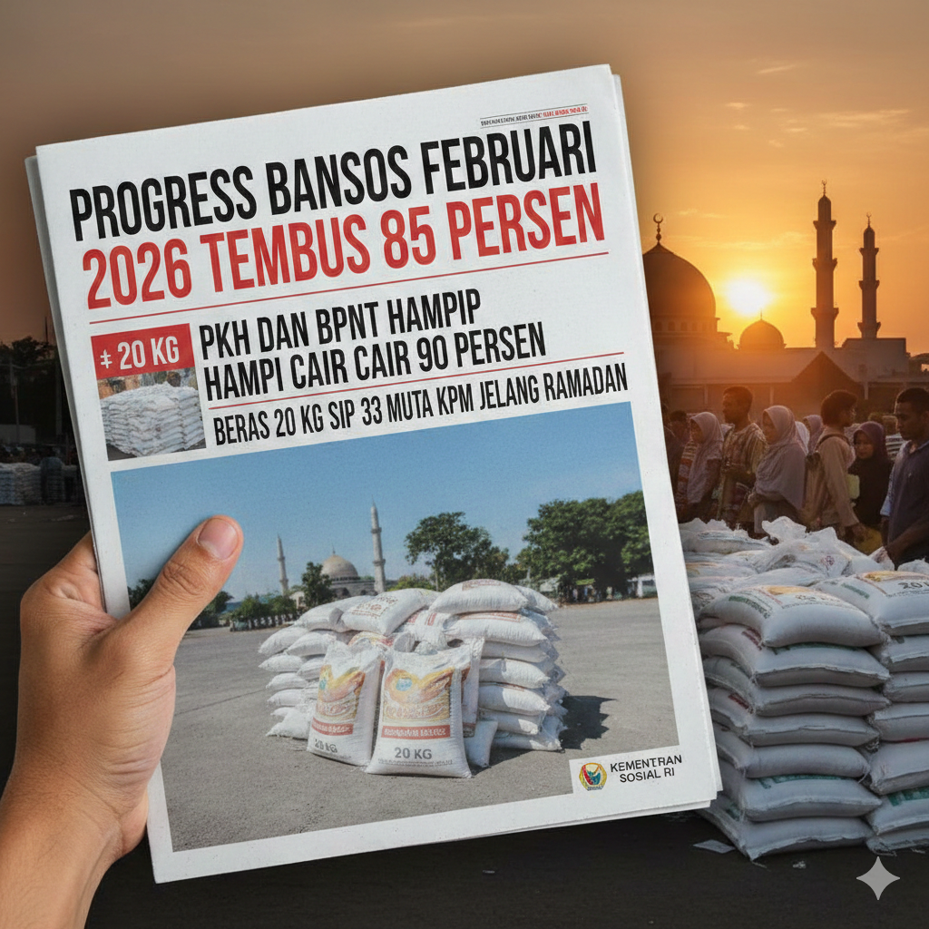 Progres Bansos Februari 2026 Tembus 85 Persen, PKH dan BPNT Hampir Cair 90 Persen, Beras 20 Kg Siap Guyur 33 Juta KPM Jelang Ramadan