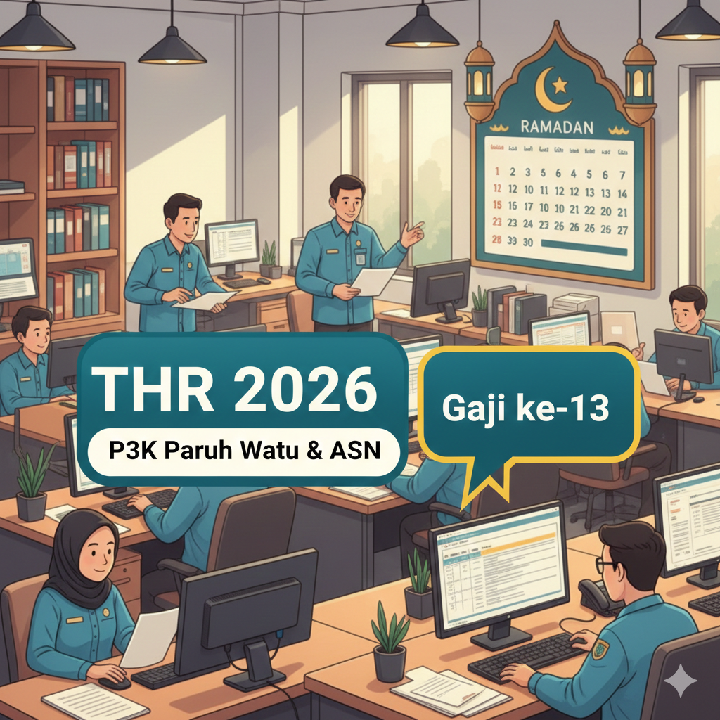 P3K paruh waktu dipastikan berhak menerima THR 2026 dan gaji ke-13 setelah anggaran Rp55 triliun disiapkan pemerintah, tinggal menunggu instruksi presiden untuk pencairan.