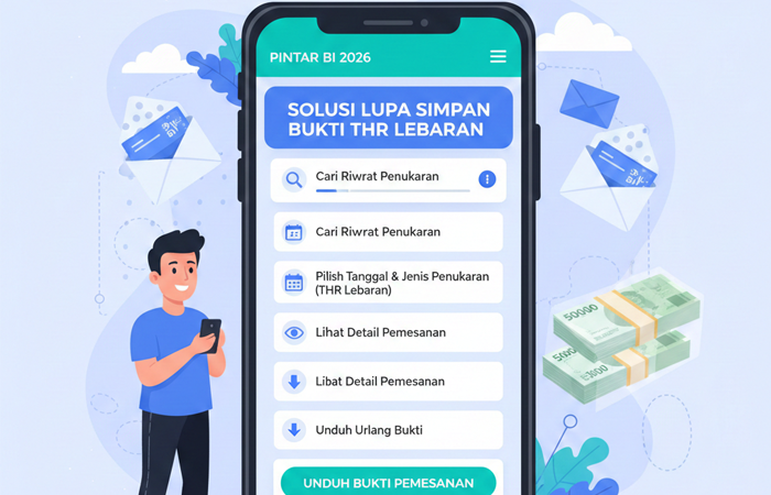 Cara download ulang bukti pesan tukar uang baru di Pintar BI 2026. Solusi lupa simpan bukti pemesanan THR Lebaran.