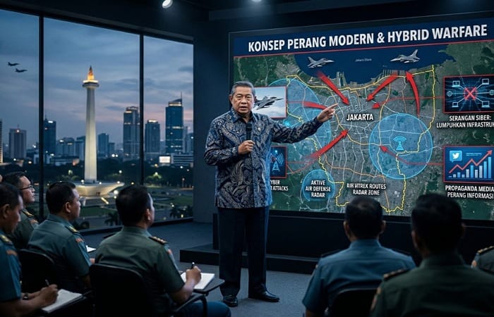 SBY bedah perang modern dan soroti risiko serangan udara ke Jakarta serta pentingnya air power dan hybrid warfare.