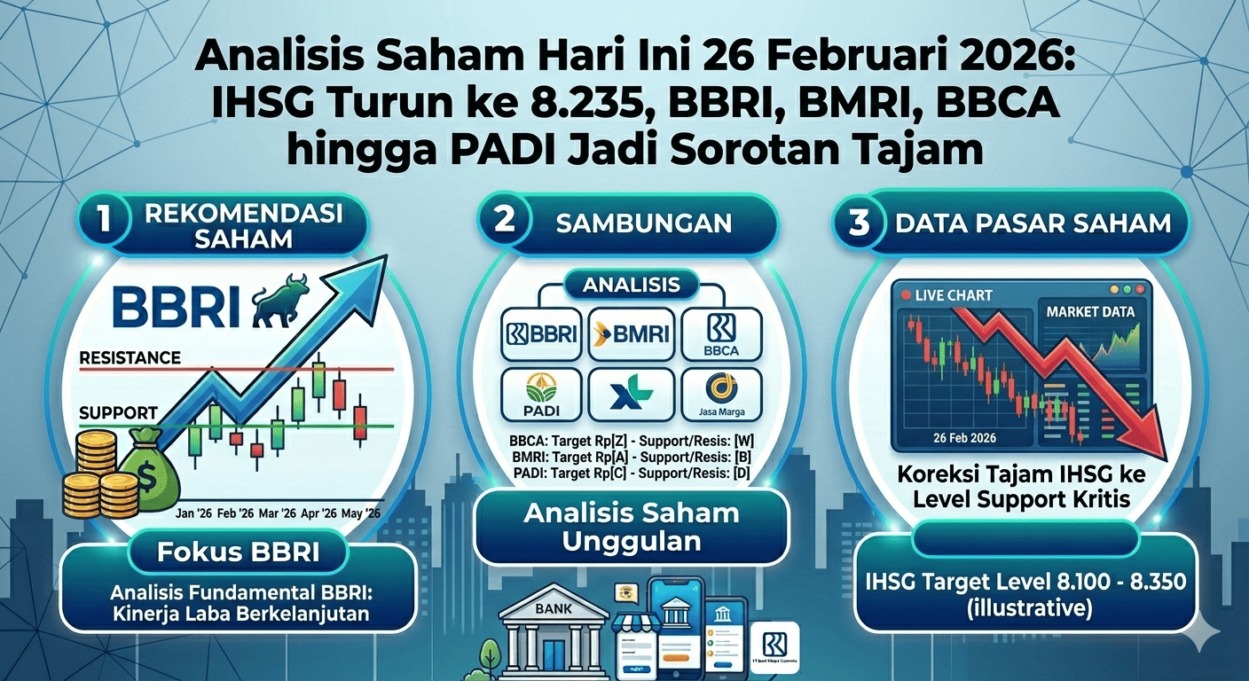 Analisis Saham Hari Ini 26 Februari 2026: IHSG Turun ke 8.235, BBRI, BMRI, BBCA hingga PADI Jadi Sorotan Tajam