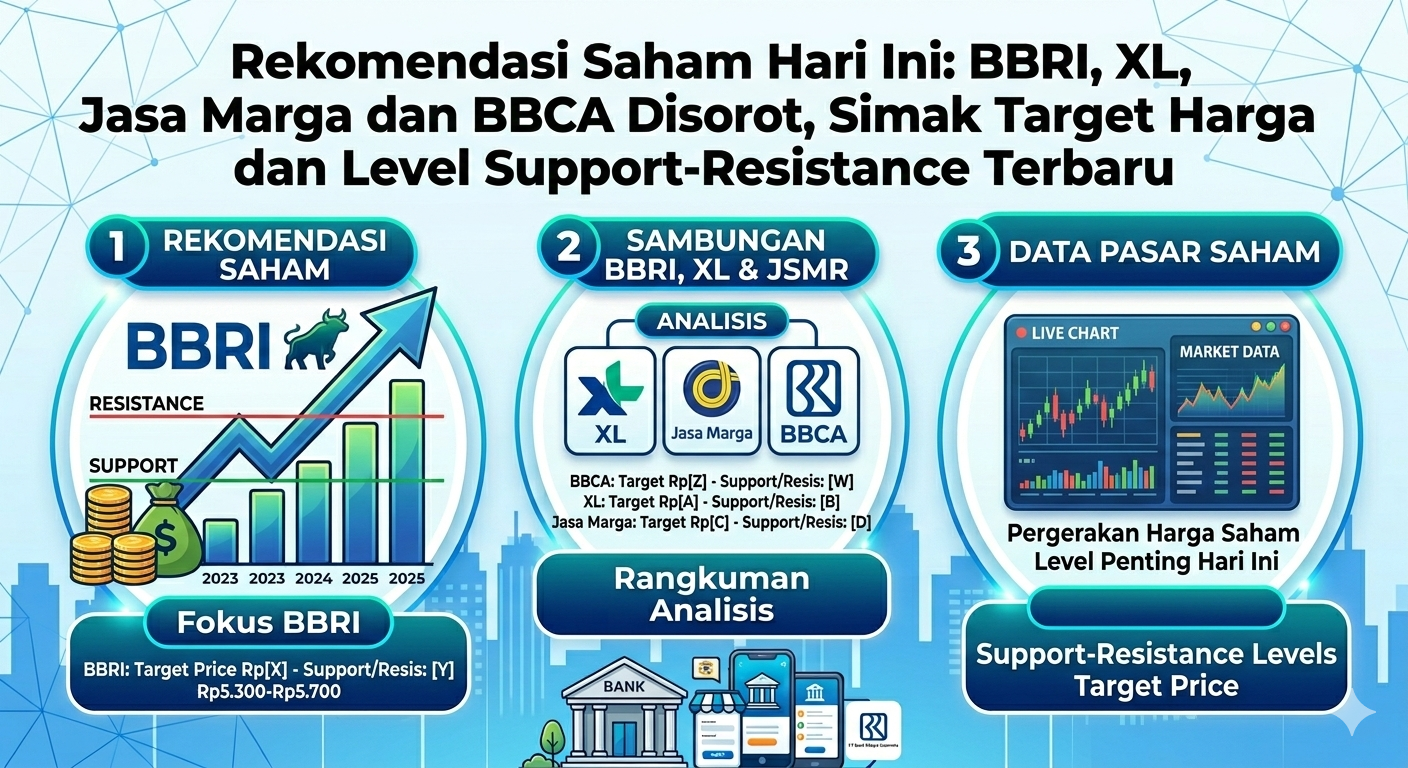 Rekomendasi Saham Hari Ini: BBRI, XL, Jasa Marga dan BBCA Disorot, Simak Target Harga dan Level Support-Resistance Terbaru