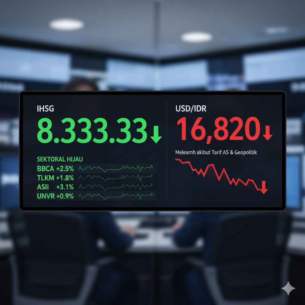 IHSG menguat 0,62 persen ke level 8.333 meski dibayangi kebijakan tarif impor 10 persen Presiden AS Donald Trump dan pelemahan rupiah ke 16.820 per dolar AS.