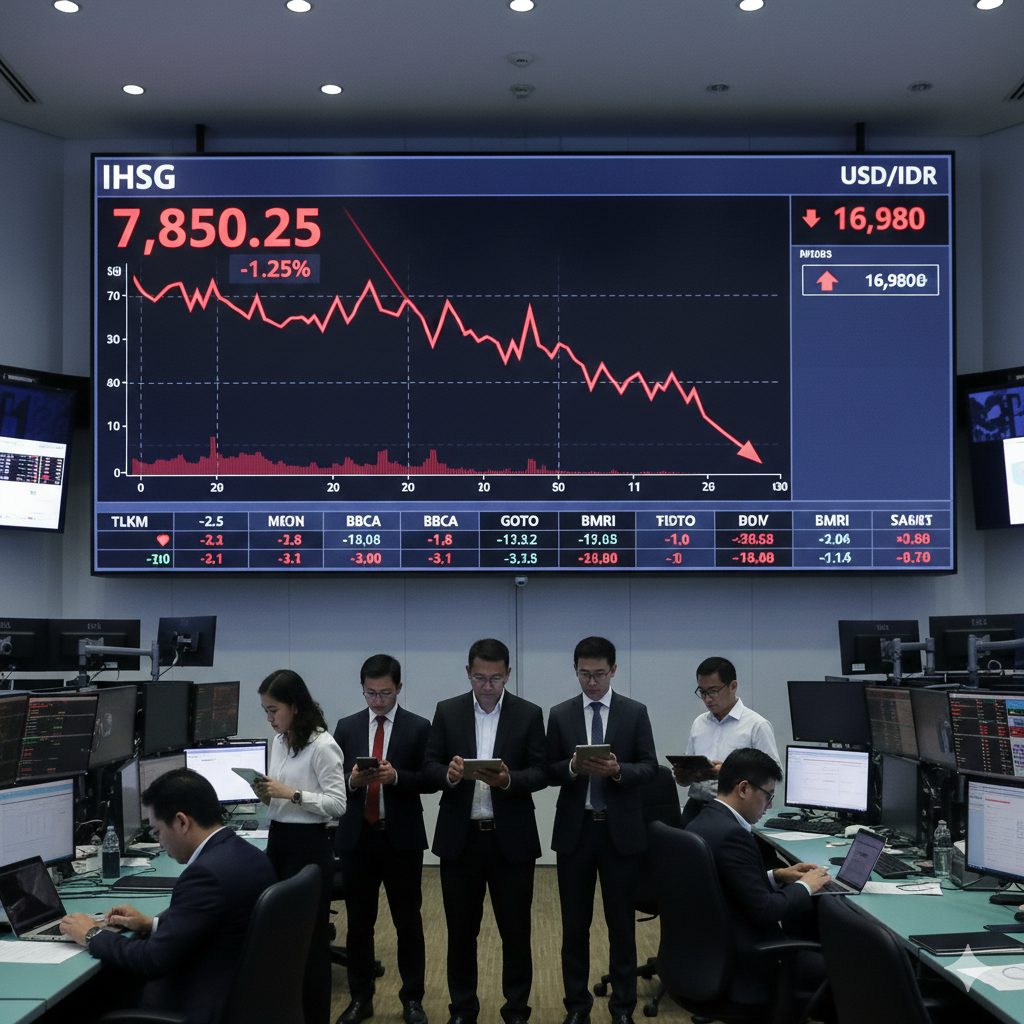 IHSG dibuka melemah ke level 8.209 pada perdagangan akhir pekan, tertekan sentimen S&amp;P Global Ratings dan bayang-bayang evaluasi status pasar oleh MSCI. Rupiah ikut terdepresiasi ke kisaran Rp16.782 