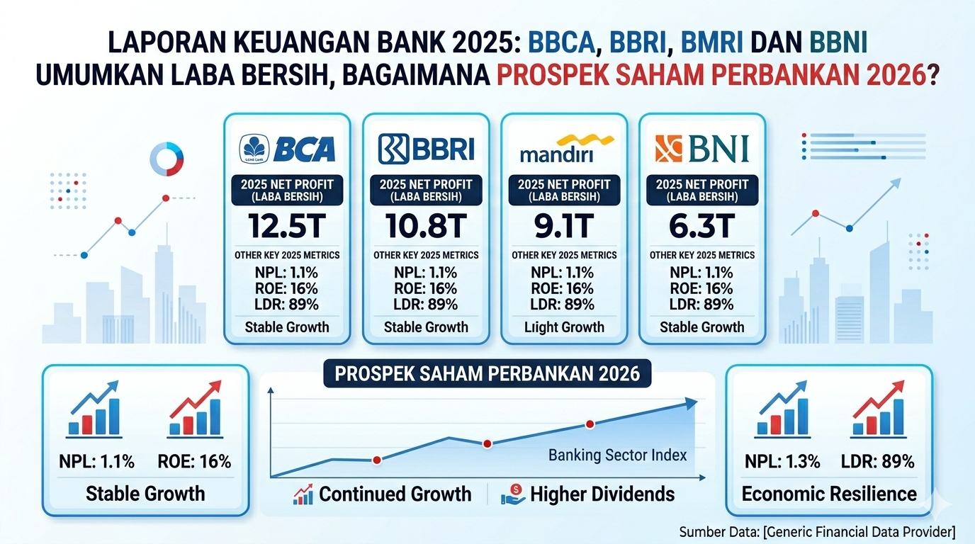 Laporan Keuangan Bank 2025: BBCA, BBRI, BMRI dan BBNI Umumkan Laba Bersih, Bagaimana Prospek Saham Perbankan 2026?
