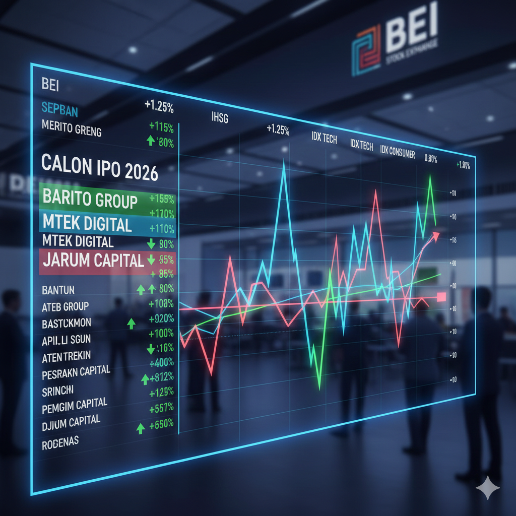 Deretan calon IPO 2026 di BEI dari grup Prajogo Pangestu, MTEK, hingga Jarum dirumorkan segera melantai. Investor menanti momentum listing usai Lebaran.